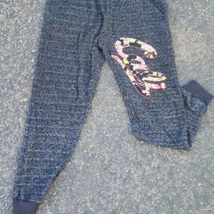Womens Black Heather Jogger Pants with Floral Script Accent